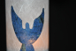 Preview: Engel-Teelichtglas weiss / blau Höhe: 15 cm