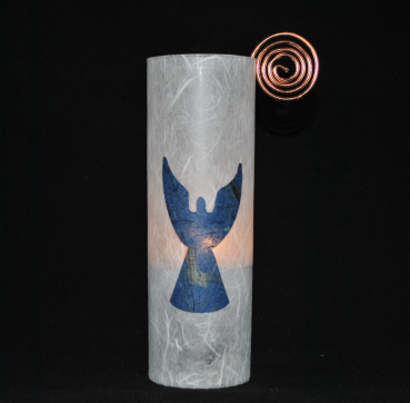 Engel-Teelichtglas weiss / blau Höhe: 15 cm