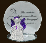 Glasengel purpur mit Engelspruch (Figur 4) Höhe: 10 cm