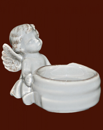 Engel Teelicht Keramik braun Höhe: 7 cm