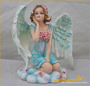 Engel mit Blumen kniend Höhe: 11 cm