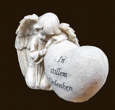 Engel an Steinherz «In stillem Gedenken» Höhe: 12 cm
