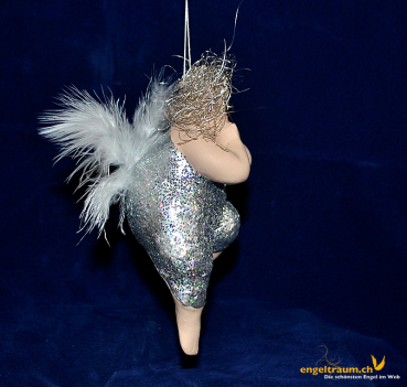 Engel-Frau im Glitzer-Kleid silber  Höhe: 12 cm