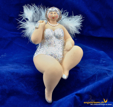 Engel sitzend molly mit Kopfbedeckung weiss / silber Höhe: 16 cm