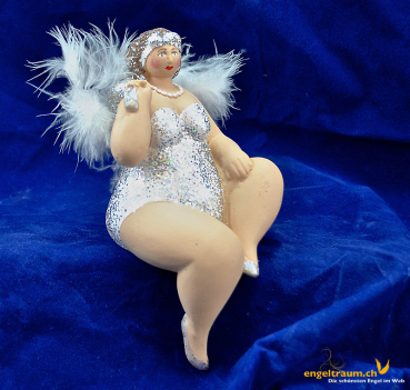 Engel sitzend molly mit Kopfbedeckung weiss / silber Höhe: 16 cm