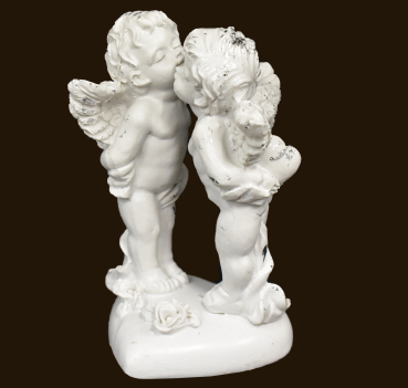 Engelpaar mit Silberglitzer auf Herz Höhe: 12 cm