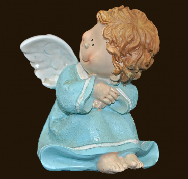 Engel sitzend blau Höhe: 10 cm