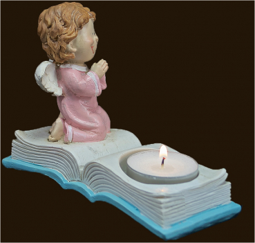 Engel auf Buch mit Teelicht (Figur 1) Höhe: 10 cm