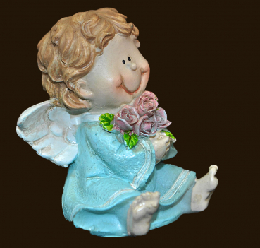 Engel sitzend mit Blumenstrauss Höhe: 5,5 cm