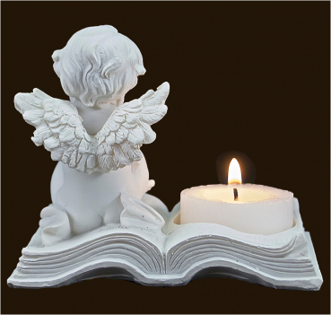 Engel mit Teelicht auf Buch (Figur 2) Höhe: 8,5 cm