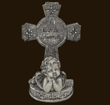 Trauer-Engel an Kreuz «Es bleibt die Erinnerung» Höhe:19 cm