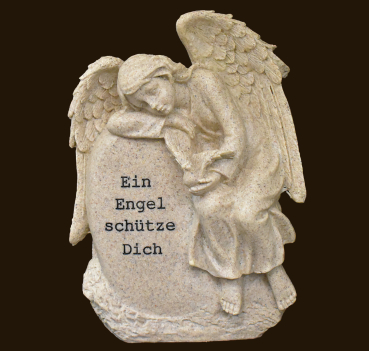Engel auf Stein mit Taube «Ein Engel schütze Dich» Höhe: 18 cm