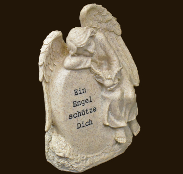 Engel auf Stein mit Taube «Ein Engel schütze Dich» Höhe: 18 cm