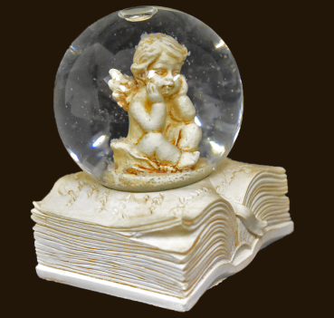 Schneekugel Engel auf Buch (Figur 4) Höhe: 6 cm