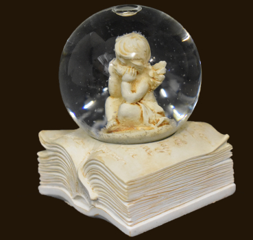 Schneekugel Engel auf Buch (Figur 4) Höhe: 6 cm