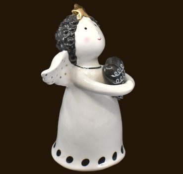 Keramik-Engel weiss mit Herz (Figur 1) Höhe: 18 cm