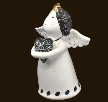 Keramik-Engel weiss mit Herz (Figur 1) Höhe: 18 cm