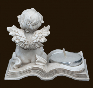Engel mit Teelicht auf Buch (Figur 2) Höhe: 7 cm