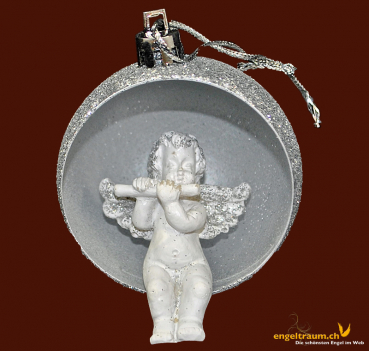 Silberkugel mit Engelfiguren Höhe: 8 cm