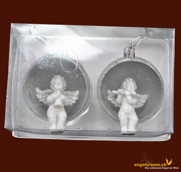 Silberkugel mit Engelfiguren Höhe: 8 cm
