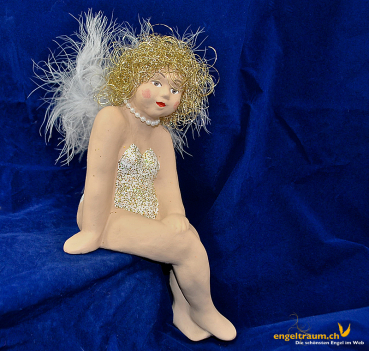 Engelfrau sitzend weiss und gold (Figur 4) Höhe: 22 cm