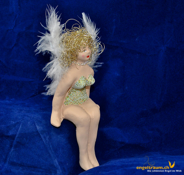 Engelfrau sitzend hellgrün Glitter Höhe: 16 cm