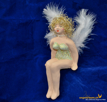 Engelfrau sitzend hellgrün Glitter Höhe: 16 cm