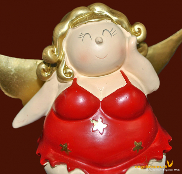 Engel-Frau auf Kante sitzend rot (Figur 1) Höhe: 12 cm