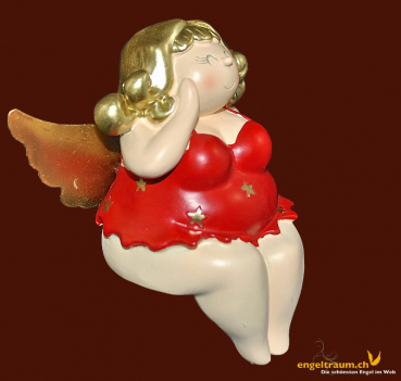 Engel-Frau auf Kante sitzend rot (Figur 2) Höhe: 12 cm