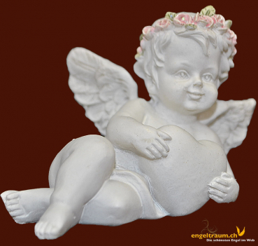 Engel liegend mit Herz und Blütenkranz (Figur 1) Höhe: 5 cm