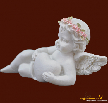Engel liegend mit Herz und Blütenkranz (Figur 1) Höhe: 5 cm