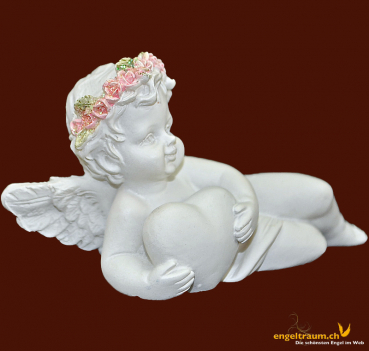 Engel liegend mit Herz und Blütenkranz (Figur 2) Höhe: 5 cm