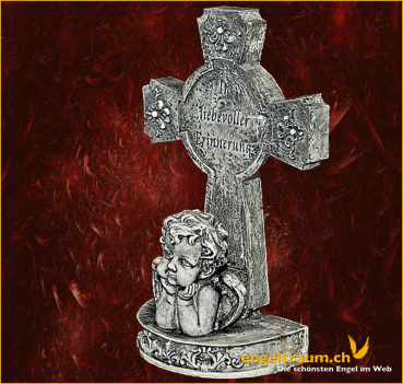 Engel mit Kreuz «In liebevoller Erinnerung» Höhe: 18 cm