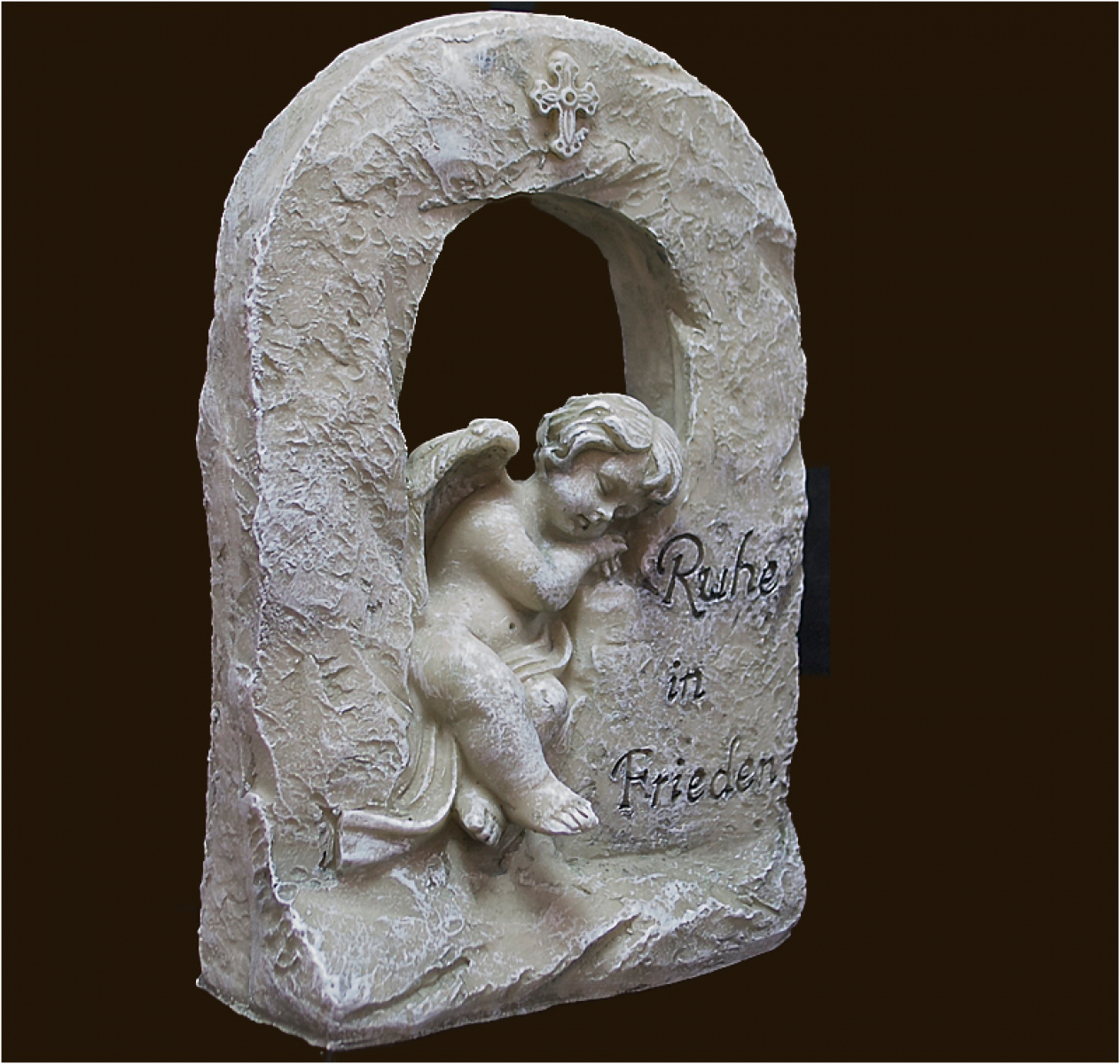 Trauer-Engel in Steinbogen «Ruhe in Frieden» Höhe: 17 cm