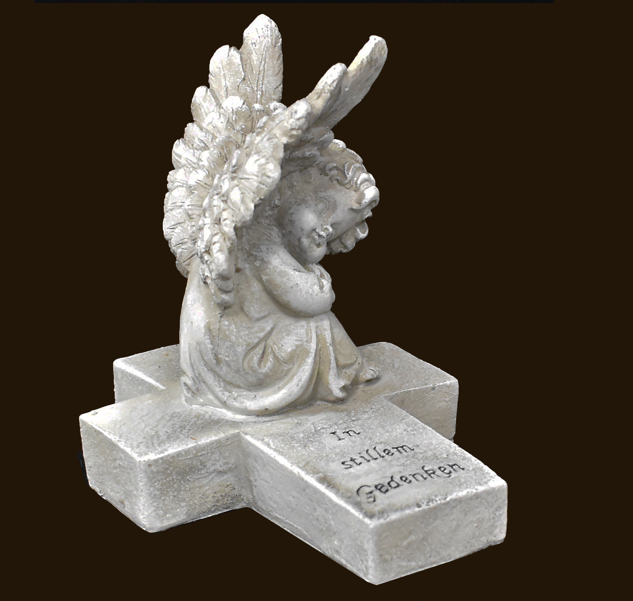 Engel auf Kreuz sitzend «In stillem Gedenken» Höhe: 13 cm