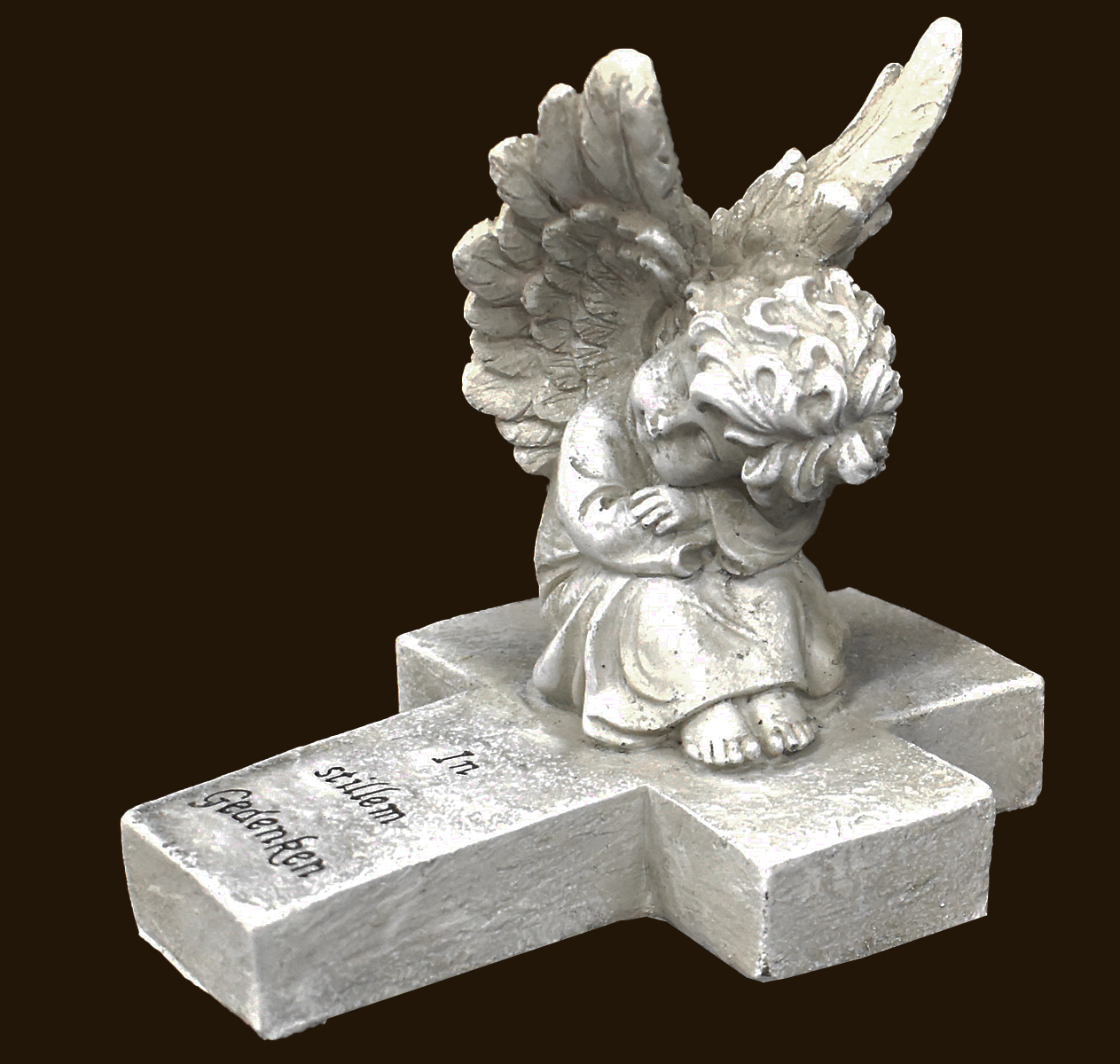 Engel auf Kreuz sitzend «In stillem Gedenken» Höhe: 13 cm
