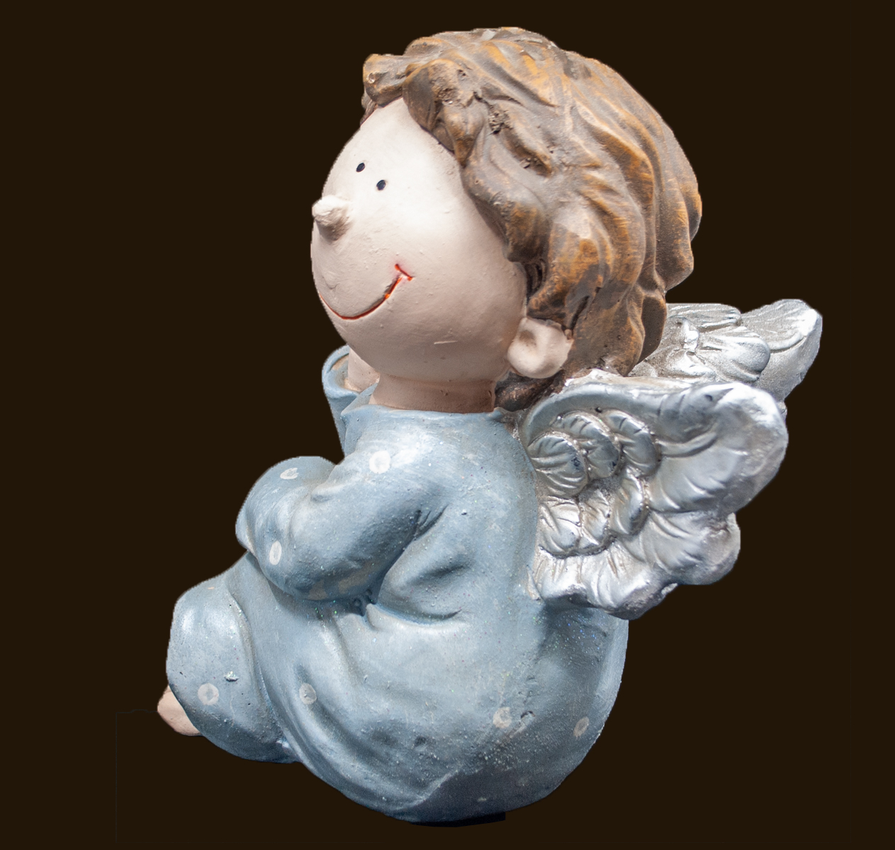 Engel sitzend blau Höhe: 26 cm