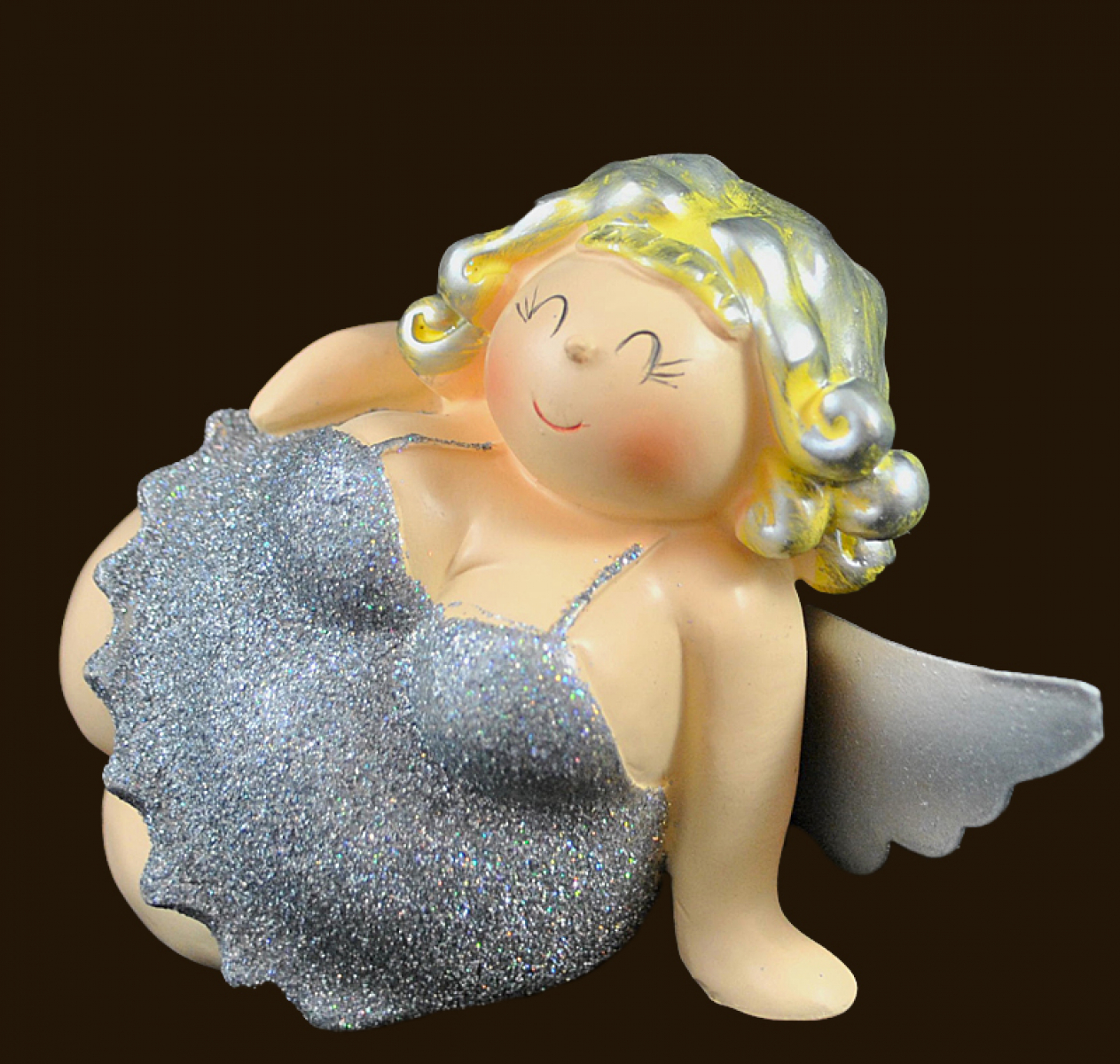 Engel-Frau liegend silber Höhe: 10 cm