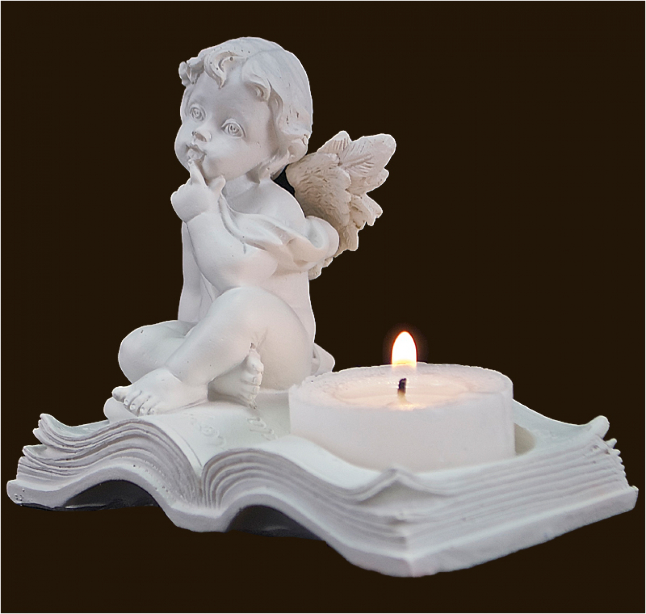 Engel mit Teelicht auf Buch (Figur 4) Höhe: 8,5 cm