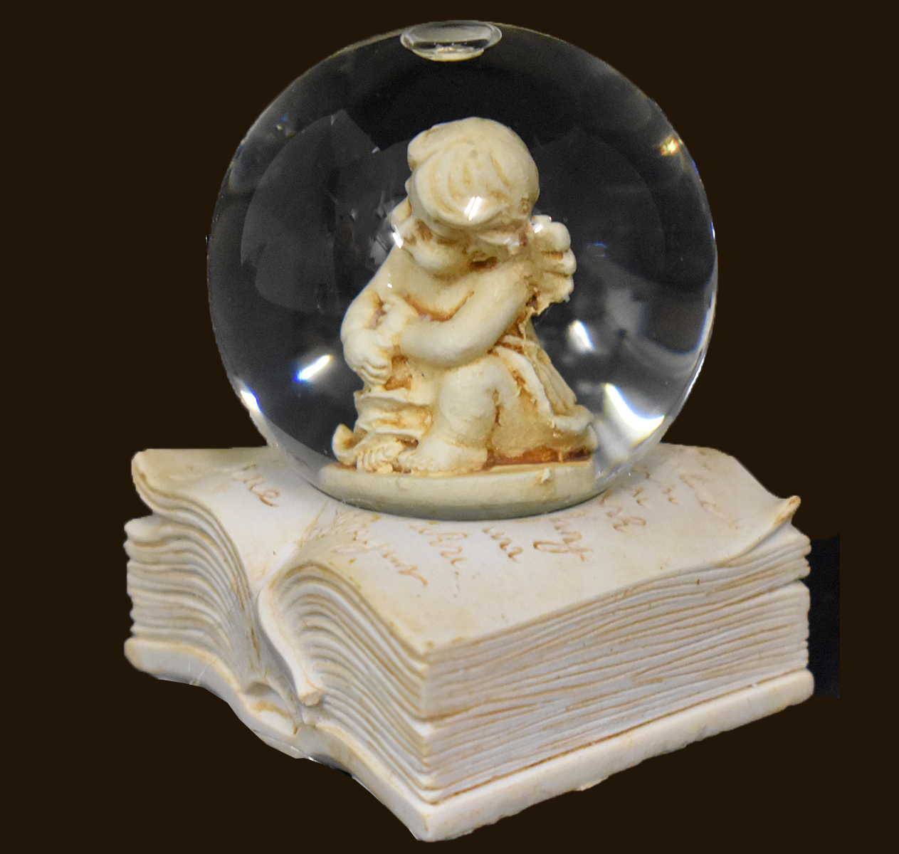Schneekugel Engel auf Buch (Figur 2) Höhe: 6 cm