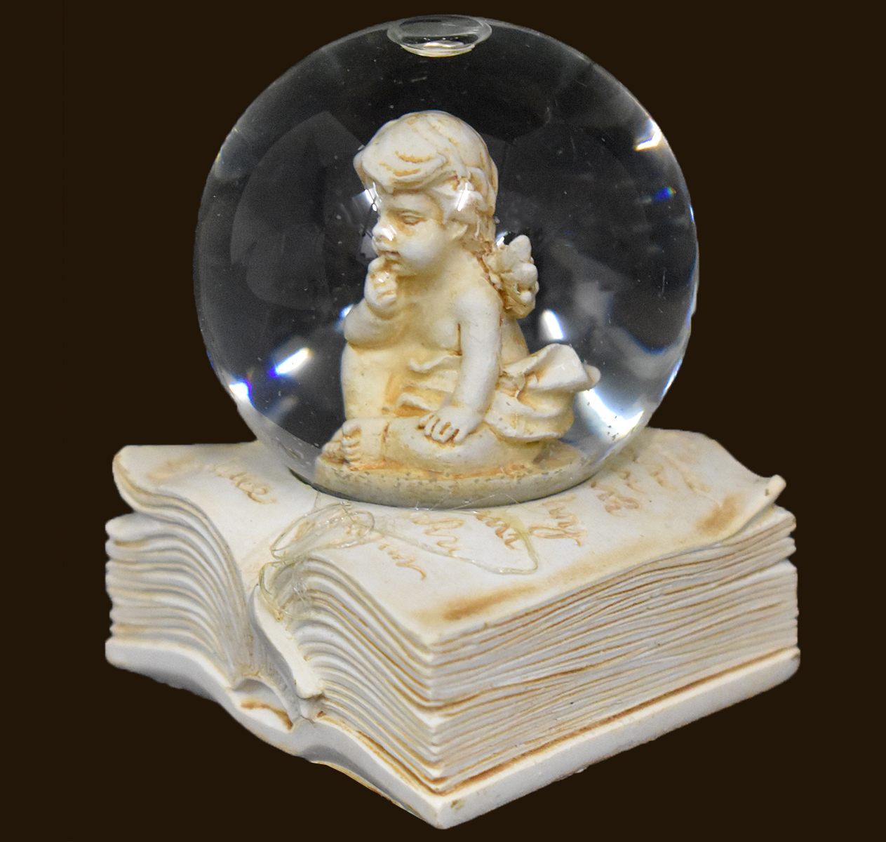 Schneekugel Engel auf Buch (Figur 3) Höhe: 6 cm