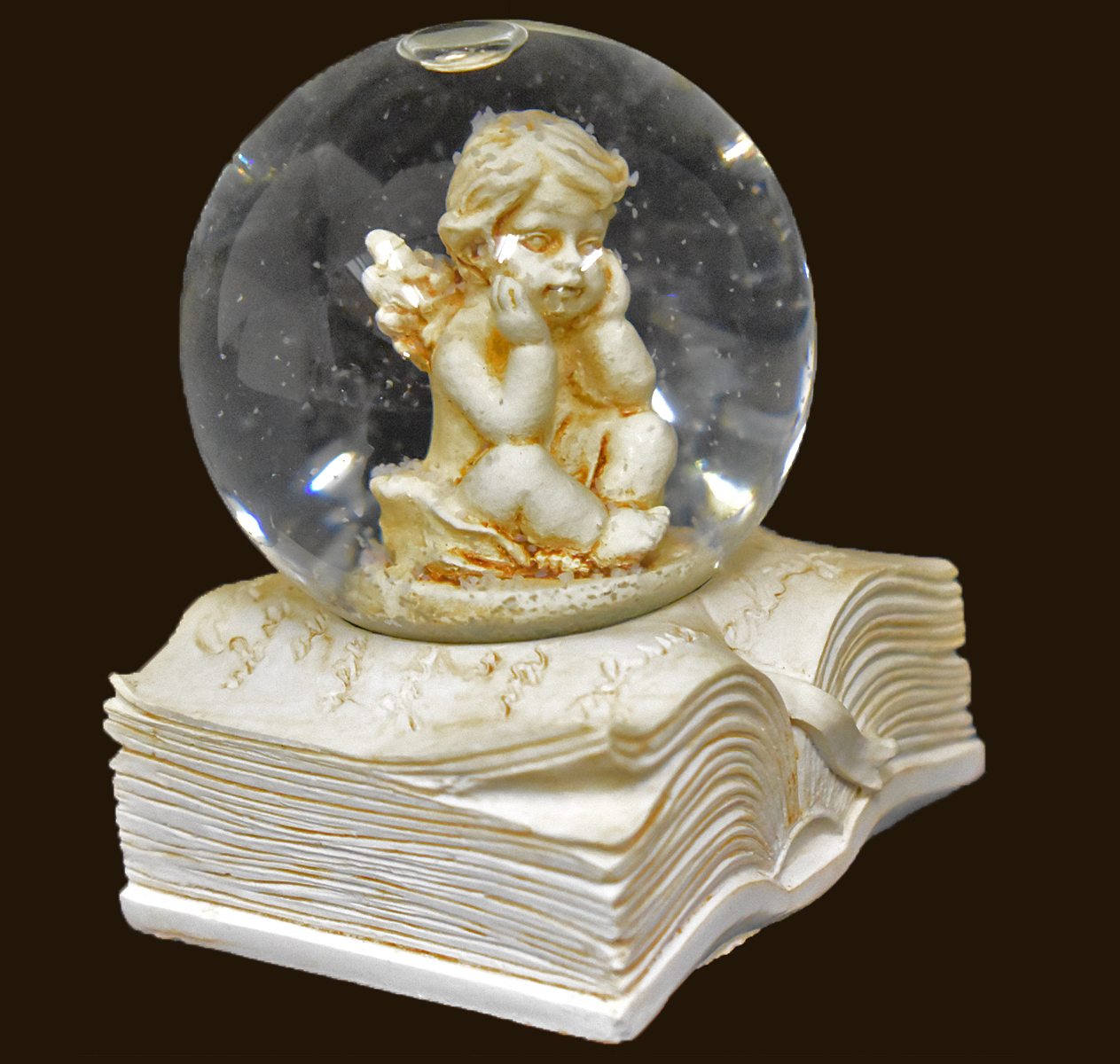 Schneekugel Engel auf Buch (Figur 4) Höhe: 6 cm