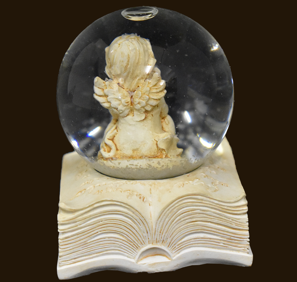 Schneekugel Engel auf Buch (Figur 4) Höhe: 6 cm