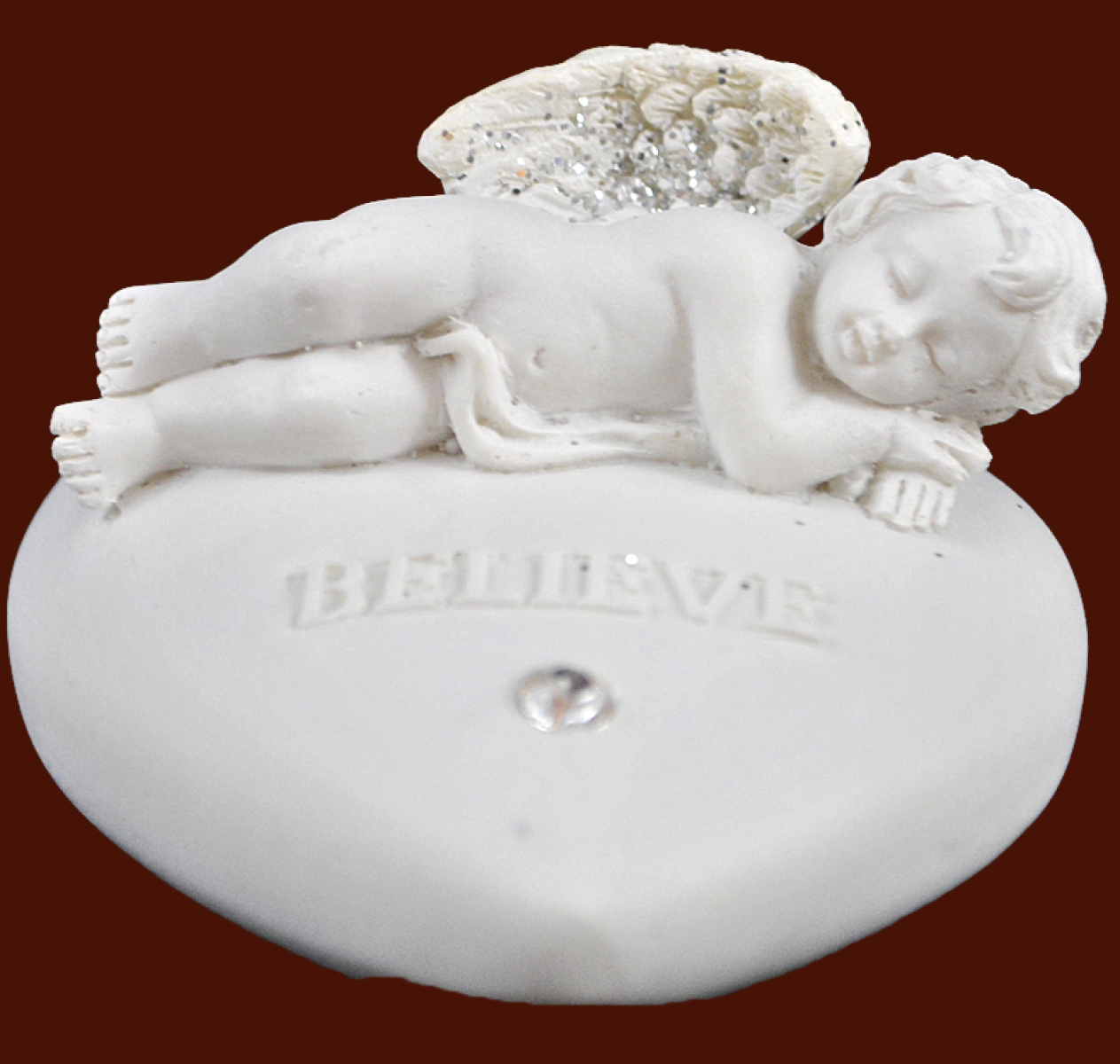 Engel schlafend auf Wunschstein «Believe - Glaube» (Figur 2) Höhe: 4,5 cm