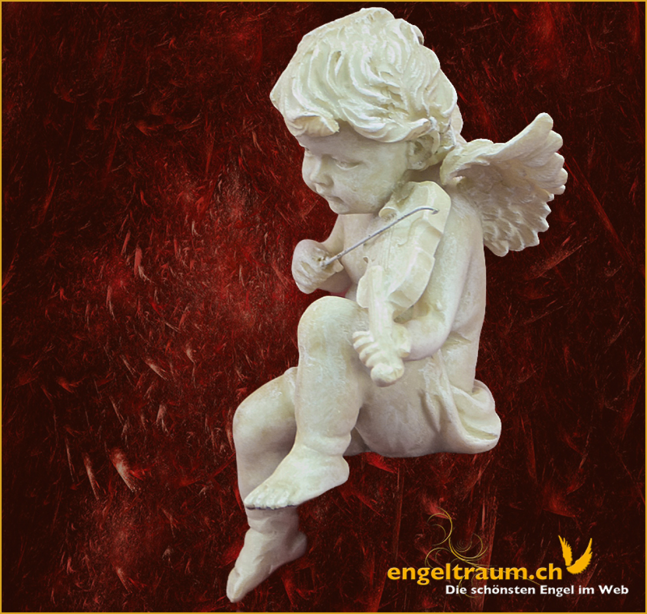 Engel mit Geige auf Kante sitzend Höhe: 16 cm