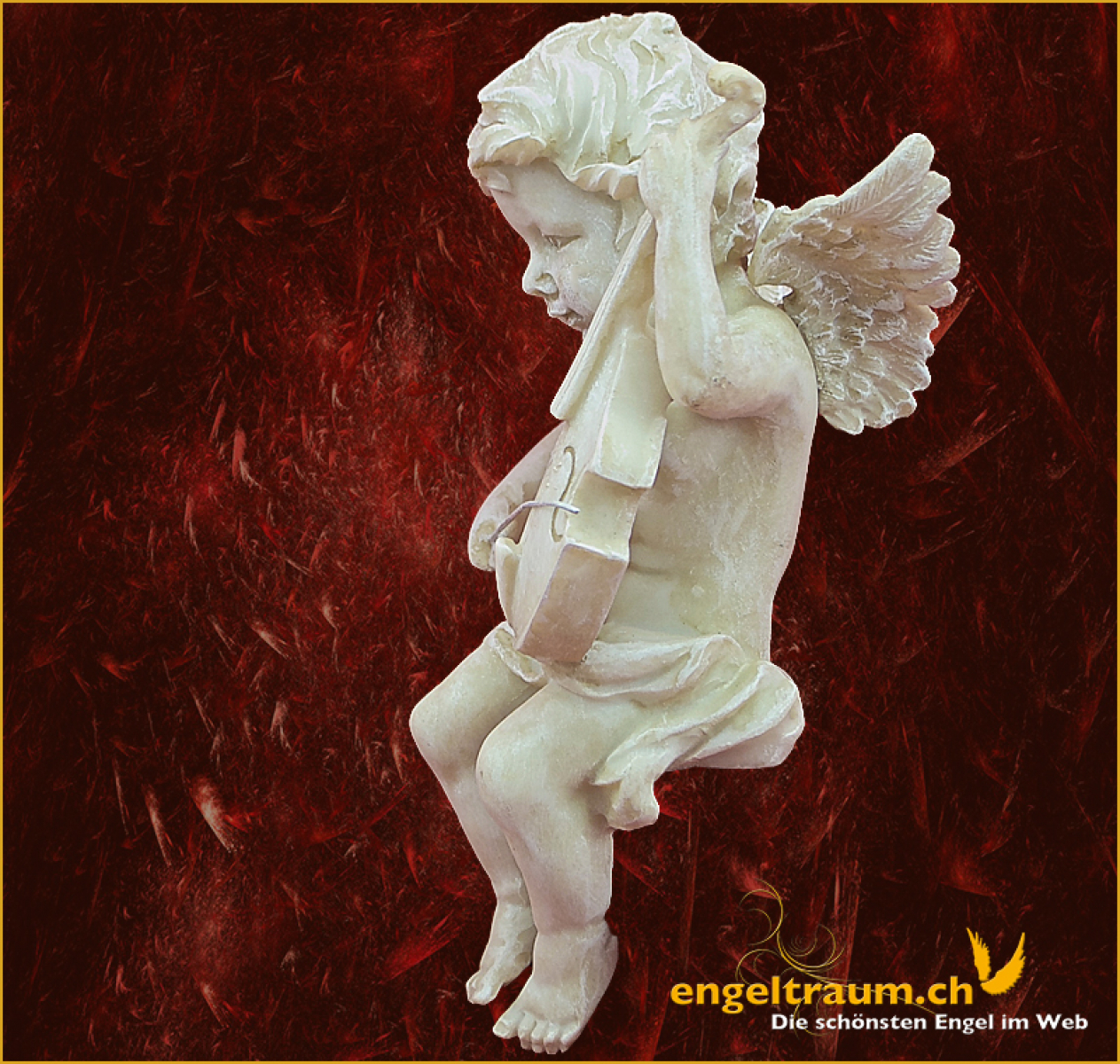 Engel mit Cello auf Kante sitzend Höhe: 16 cm