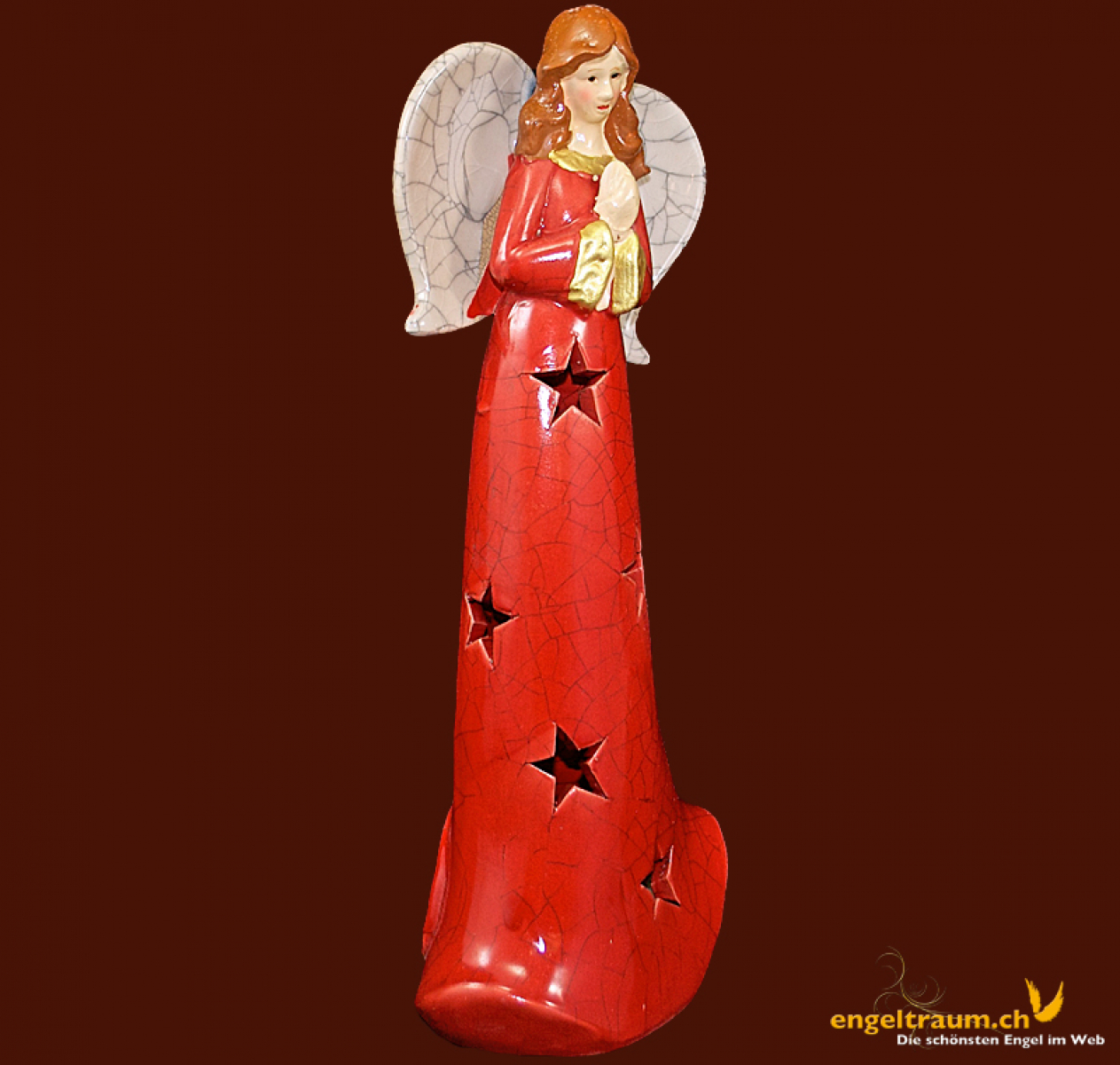 Engelfigur mit Sternenkleid rot (Figur 1) Höhe: 29,5 cm