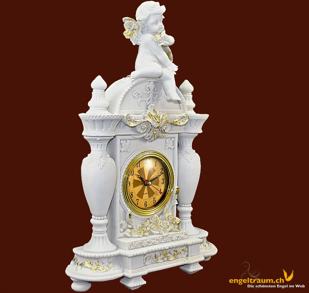 Engel-Uhr mit Engel auf Säulen Höhe: 37 cm
