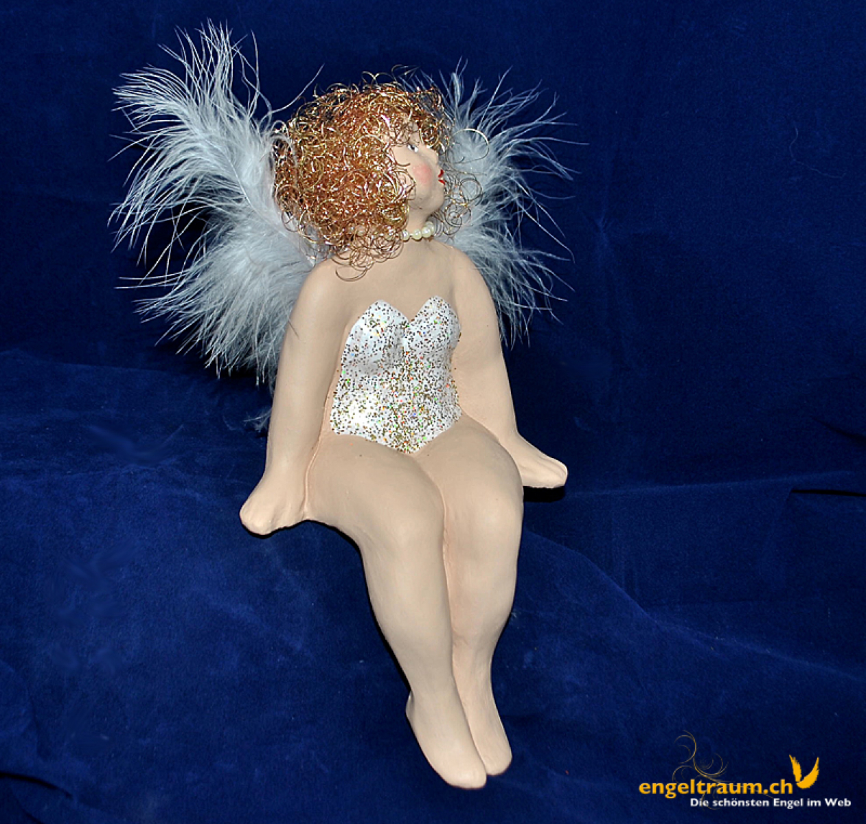 Engelfrau sitzend weiss und gold (Figur 1) Höhe: 22 cm