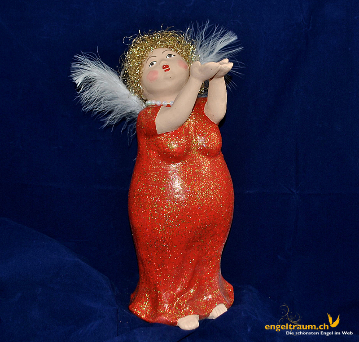 Engel-Madame in rotem Kleid Höhe: 32 cm